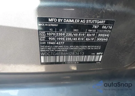2017 Mercedes-Benz Gla 250 from USA, damaged, VIN WDCTG4EB6HJ283613